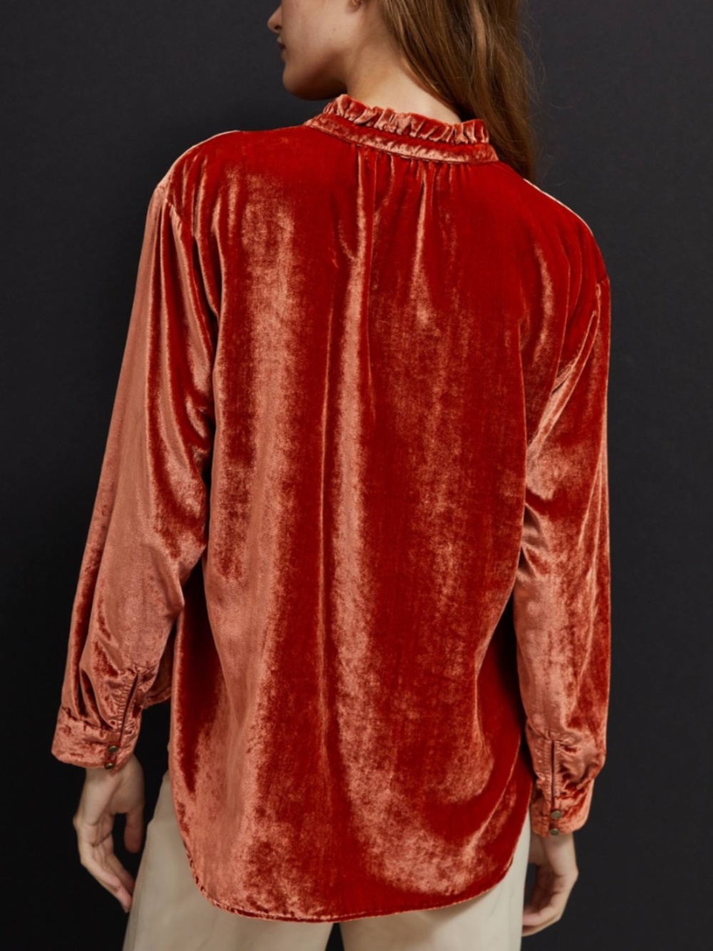 Anthropologie Kristianne Velvet Blouse Size L Rust Orange Shimmer Luxe Boho - Picture 2 of 10